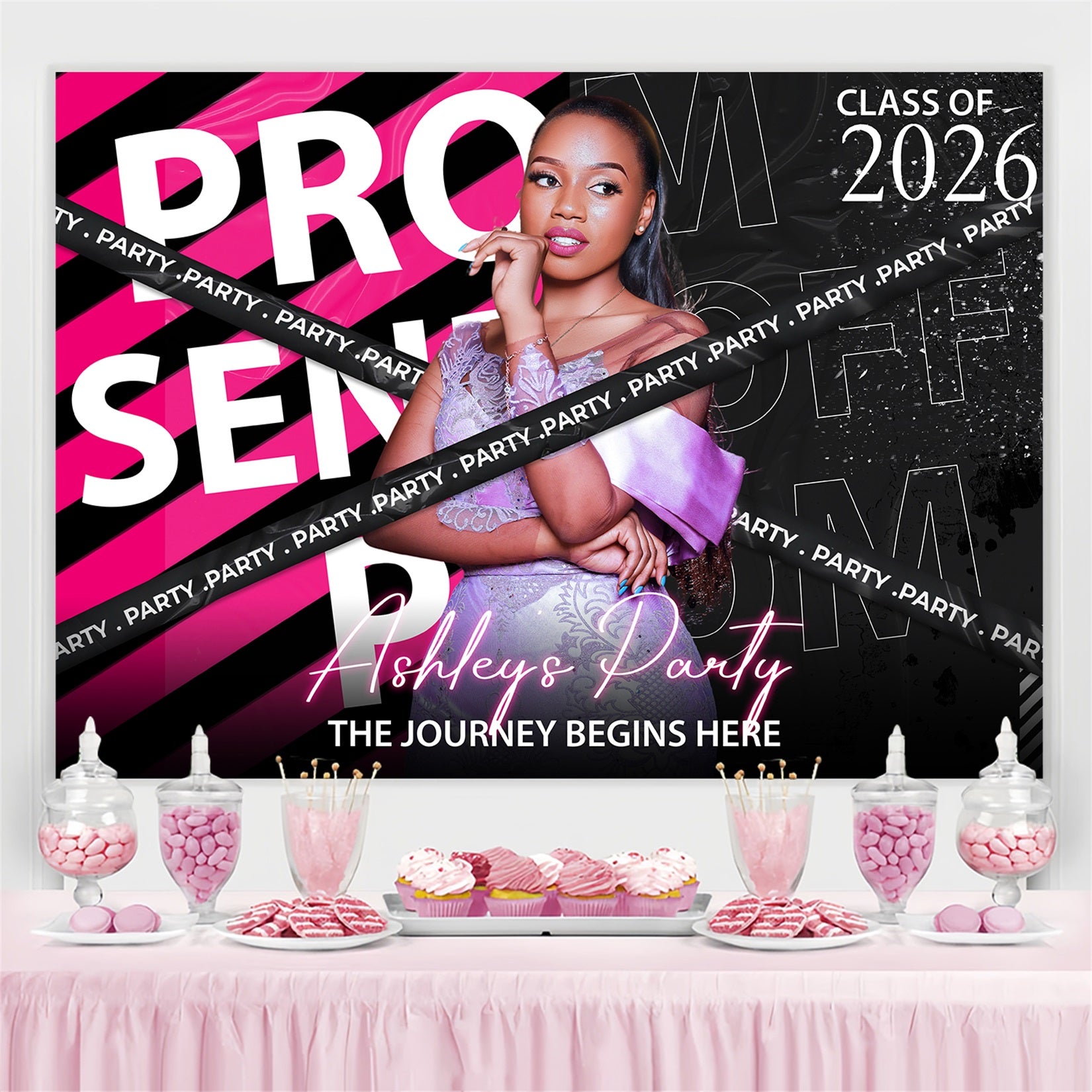 Prom Photo Backdrop Confident Pink Graduation Party Backdrop BRP4-170