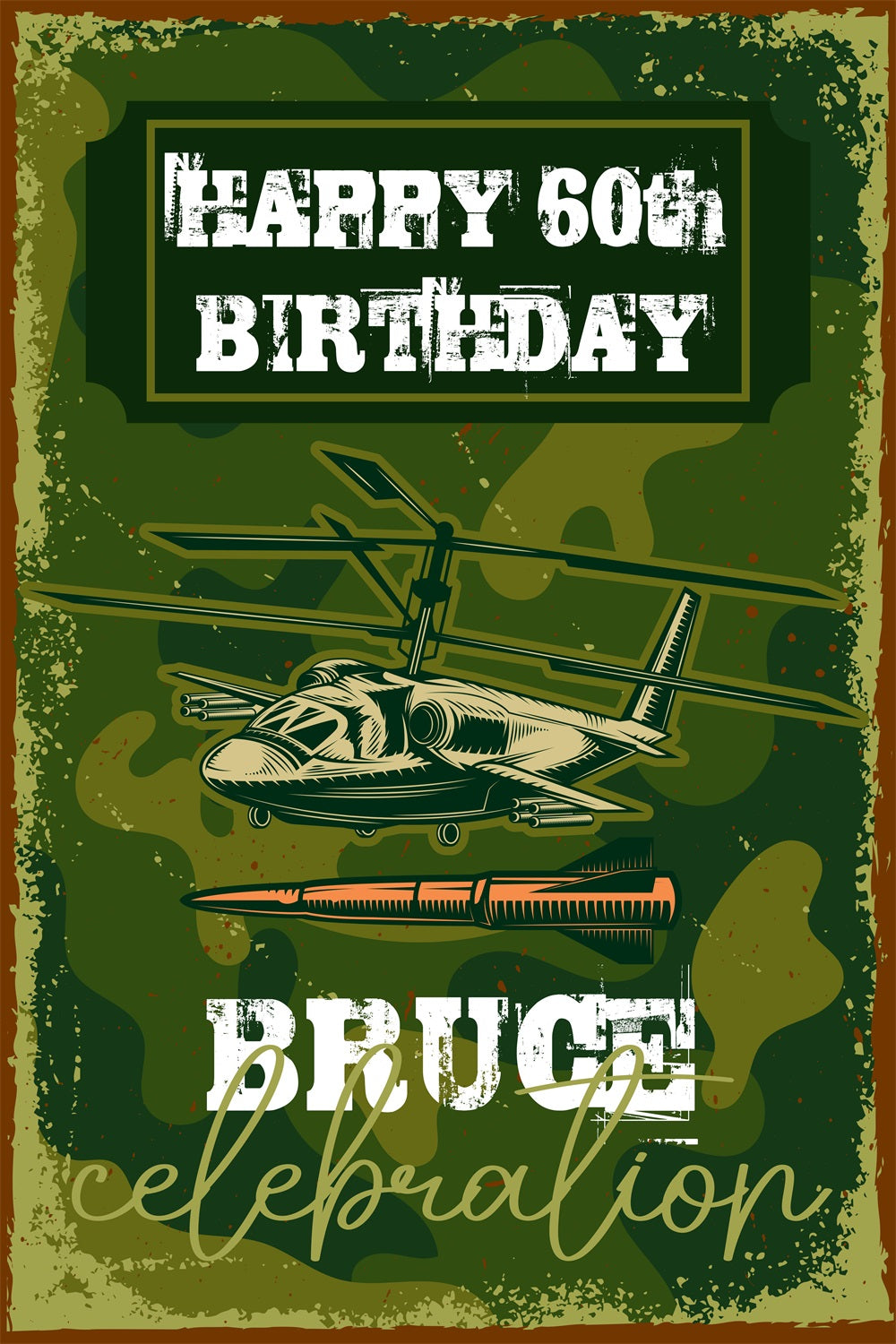 Personalized Birthday Backdrops Camo Combat 60th Party Backdrop BRP4-18