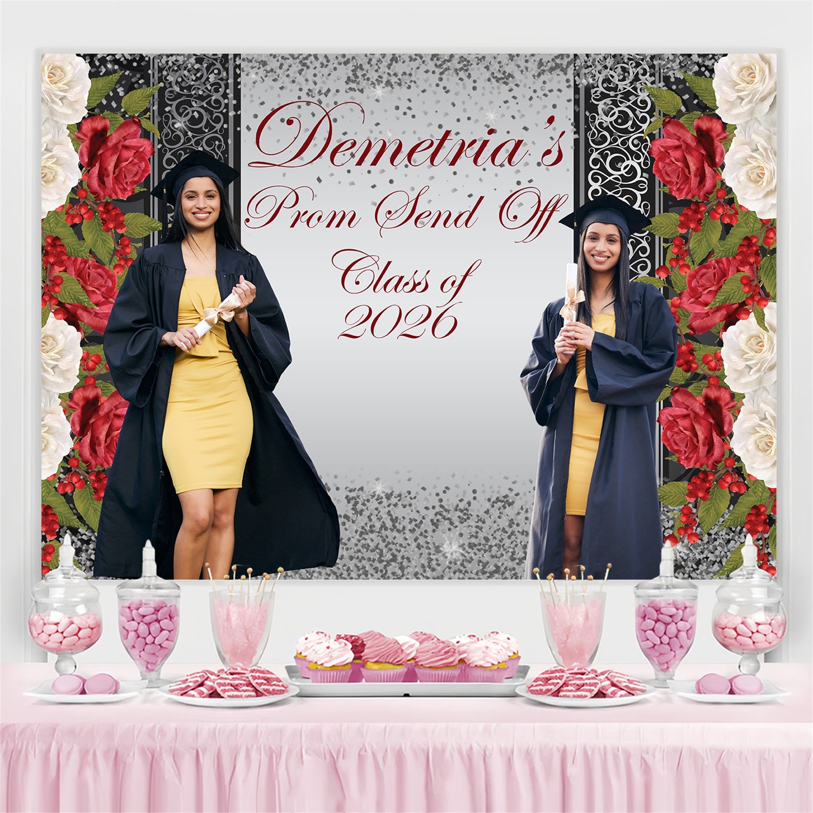 2026 Graduation Backdrop Elegant Rose Custom Graduation Party Backdrop BRP4-185