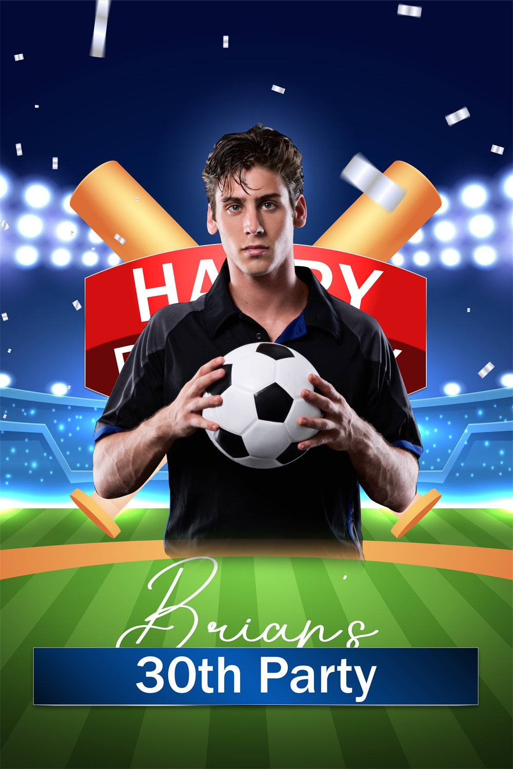 Custom Birthday Backdrops 30th Soccer Stadium Lights Backdrop BRP4-19