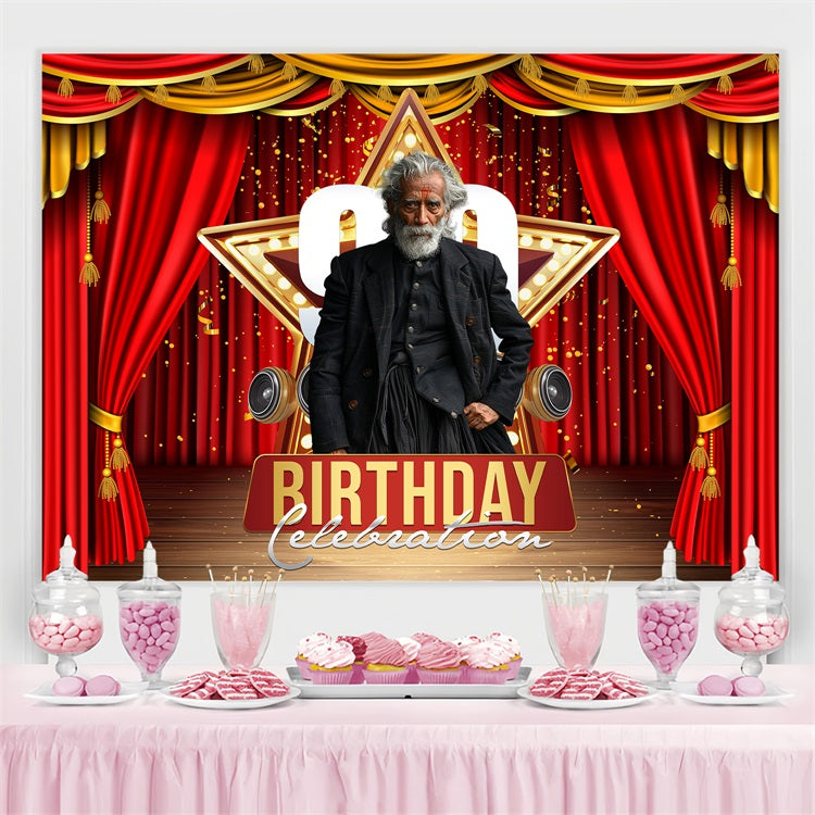 Personalized Backdrop For Birthday 90th Red Curtain Stage Backdrop BRP4-23