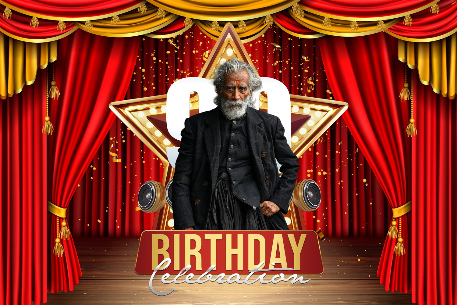 Personalized Backdrop For Birthday 90th Red Curtain Stage Backdrop BRP4-23