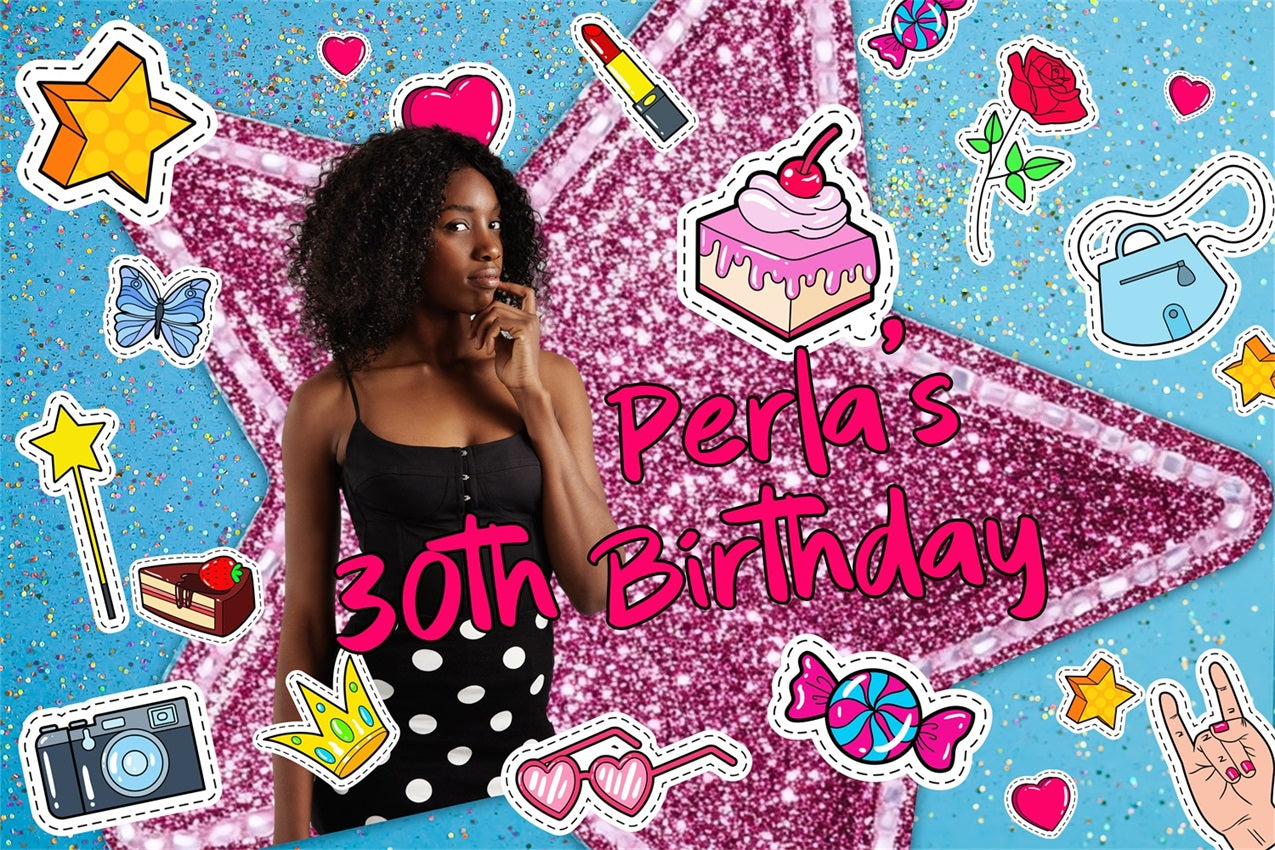 Custom Made Birthday Backdrops Glitter Star Cartoon Backdrop BRP4-25