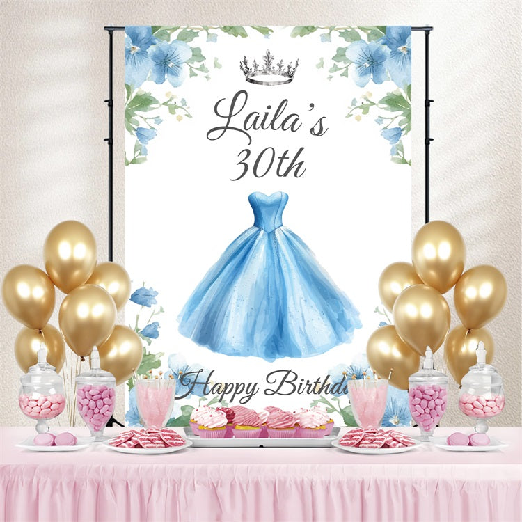 Custom Happy Birthday Backdrop 30th Gown Floral Crown Backdrop BRP4-26