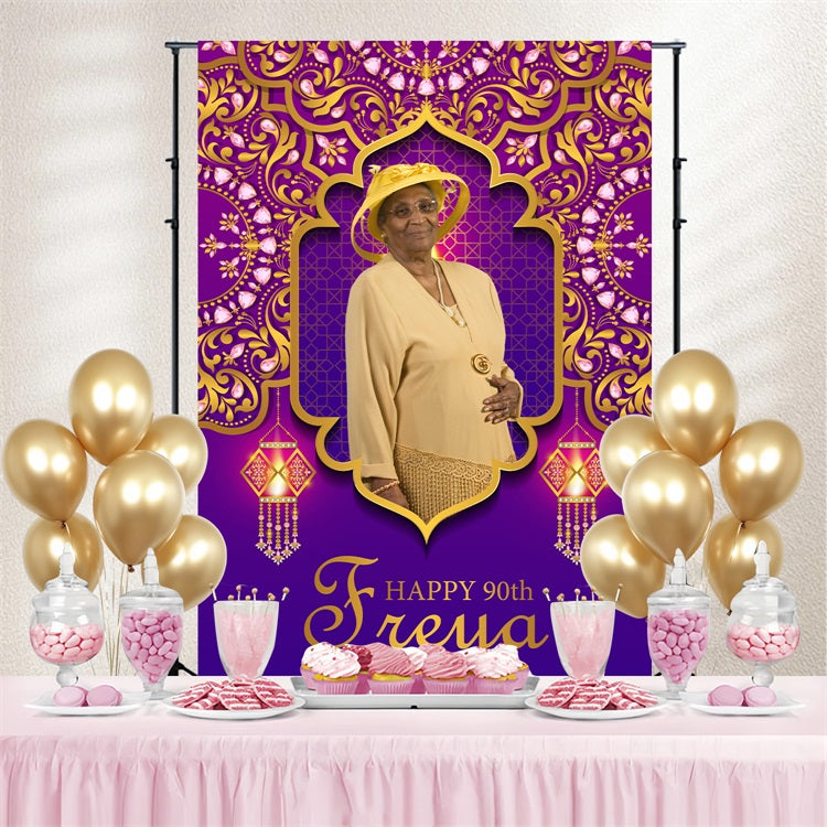 Birthday Backdrop Personalized Purple Royal Frame 90th Backdrop BRP4-30