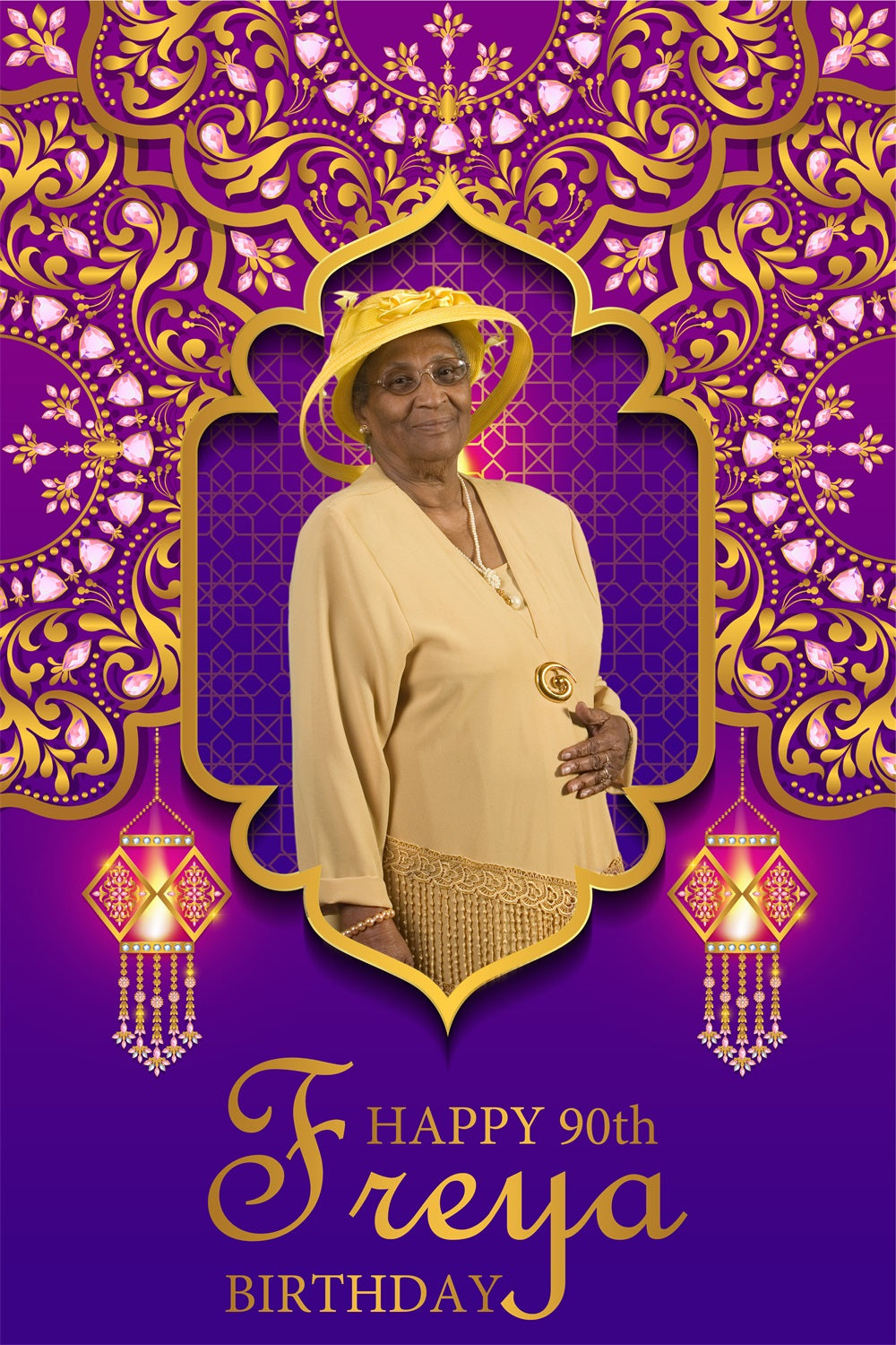 Birthday Backdrop Personalized Purple Royal Frame 90th Backdrop BRP4-30