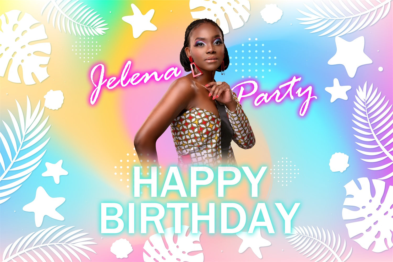 Personalized Backdrops Birthday Tropical Pastel Lights Backdrop BRP4-33