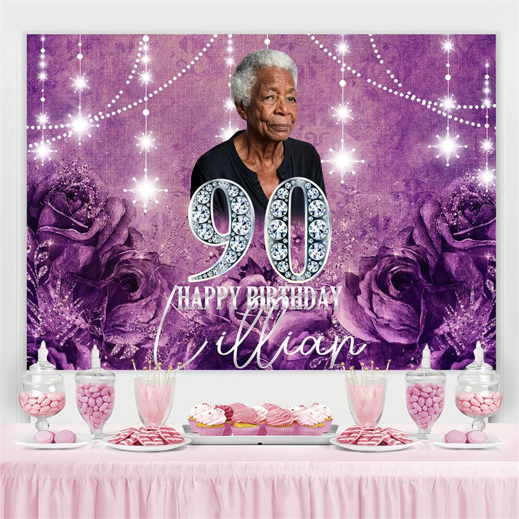 Custom Backdrops For Birthdays Vintage 90th Rose Purple Backdrop BRP4-34