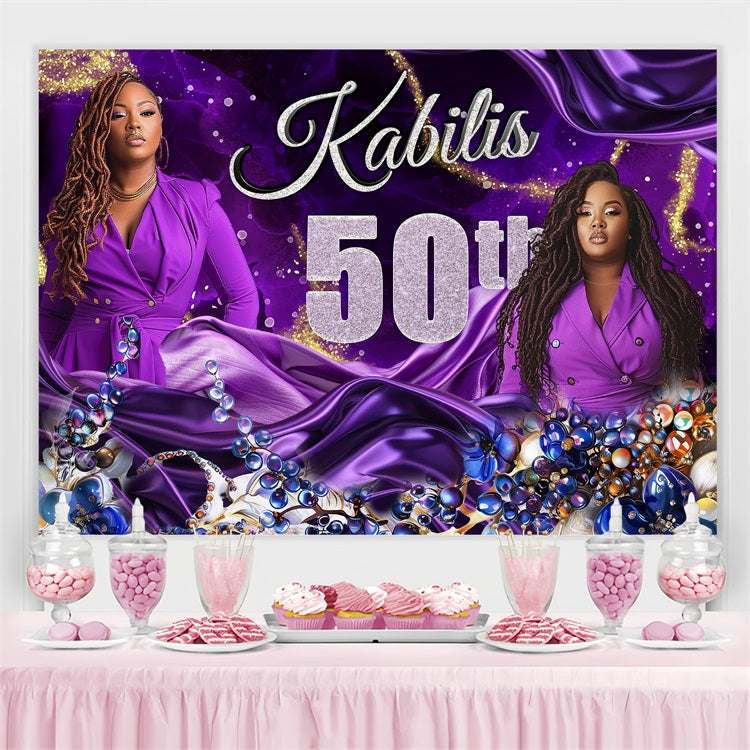 Personalized 50th Birthday Backdrops Purple Gems Backdrop BRP4-35