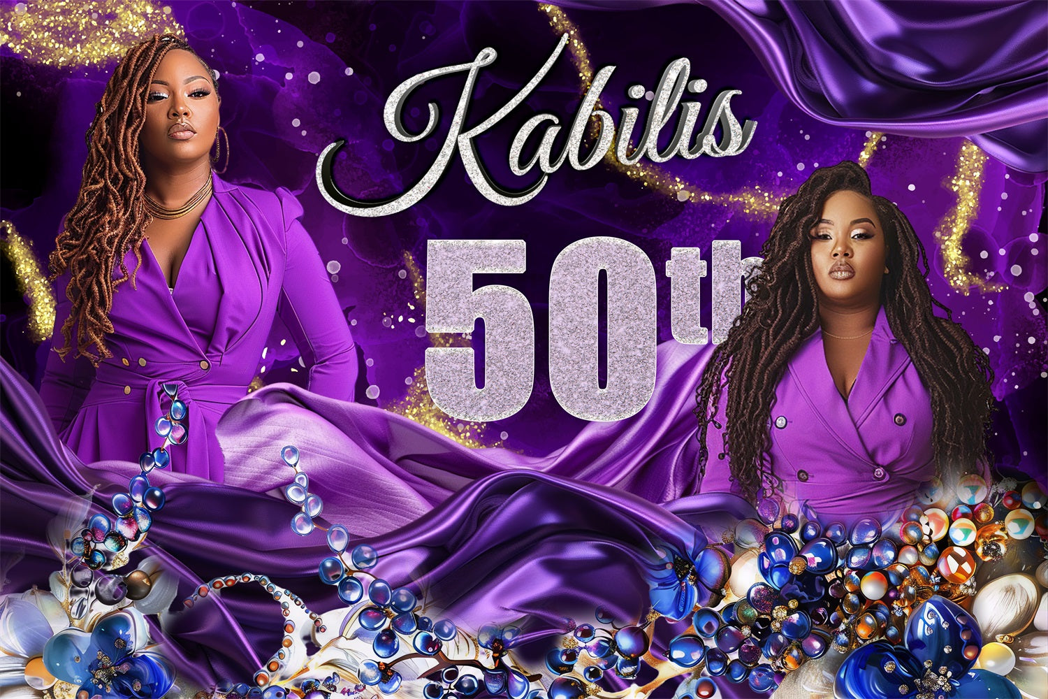 Personalized 50th Birthday Backdrops Purple Gems Backdrop BRP4-35