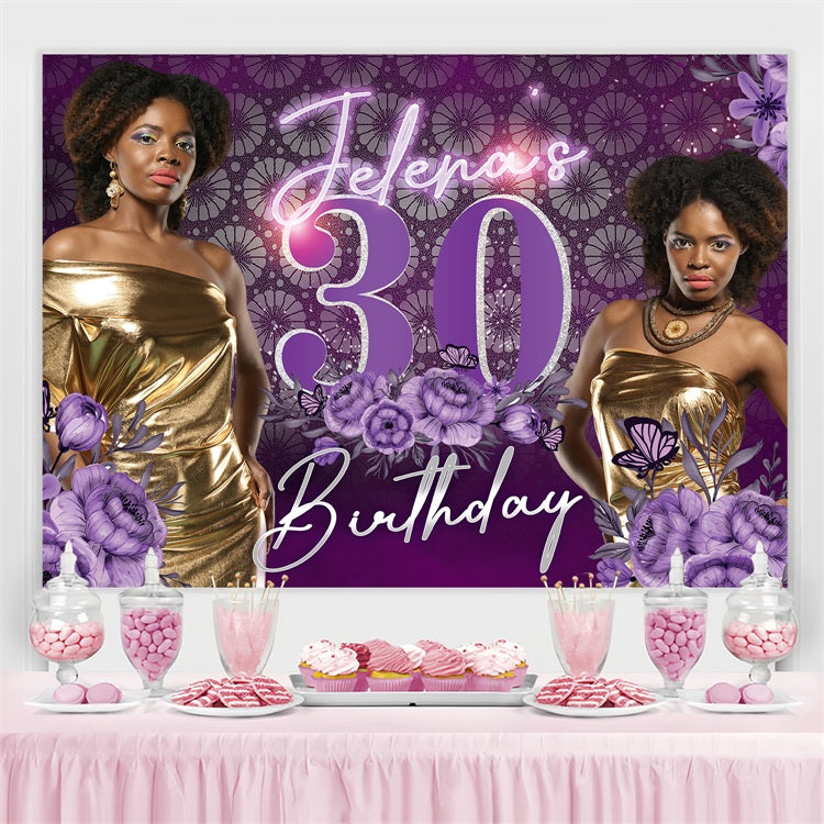 Customized Birthday Backdrops Purple Bloom 30th Party Backdrop BRP4-37