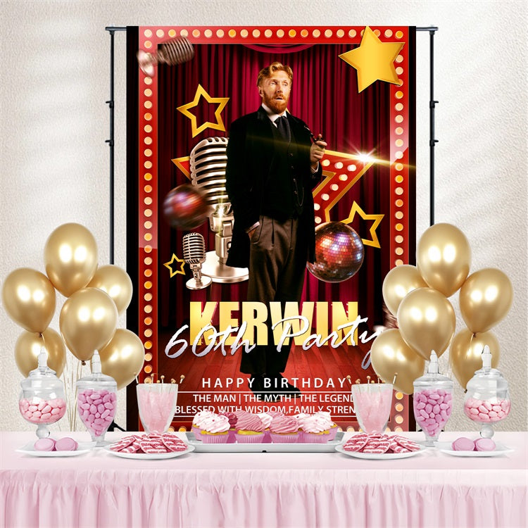 Personalized 60th Birthday Backdrop Red Stage Spotlight Backdrop BRP4-38