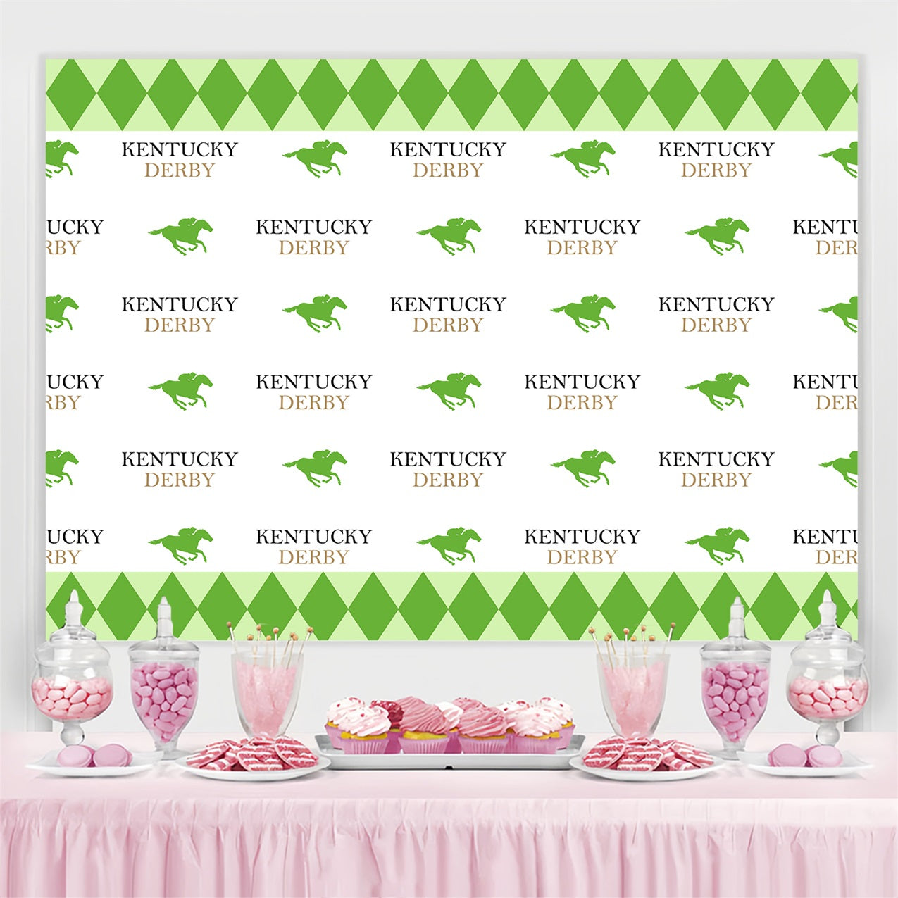 Kentucky Derby Photo Backdrops Green Argyle Horse Repeat Customized Backdrop BRP4-42