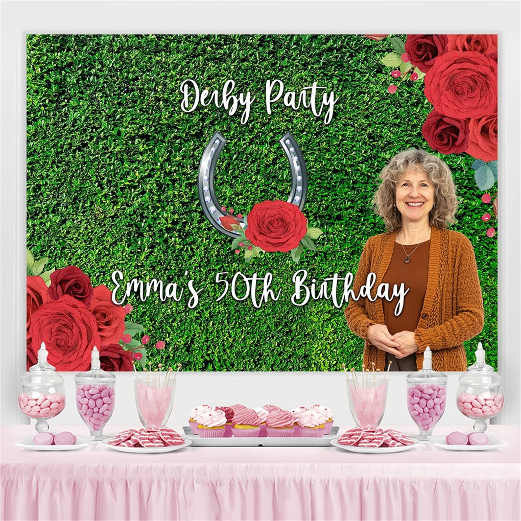 Kentucky Derby Photo Booth Backdrop 50th Floral Lawn Personalised Backdrop BRP4-45