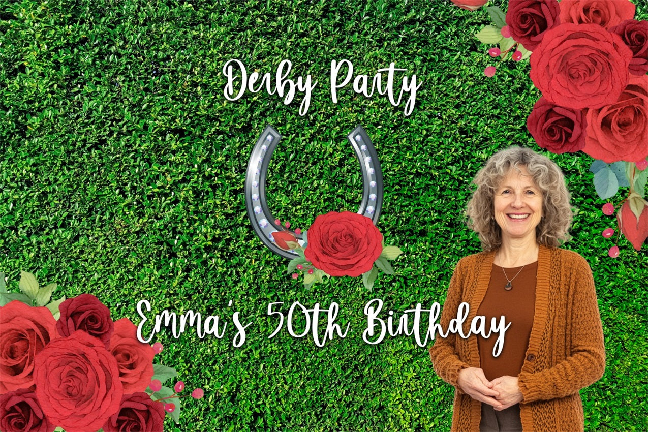 Kentucky Derby Photo Booth Backdrop 50th Floral Lawn Personalised Backdrop BRP4-45