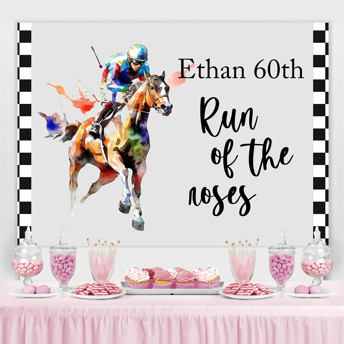 Kentucky Derby Photo Backdrop 60th Watercolor Celebration Personalised Backdrop BRP4-54