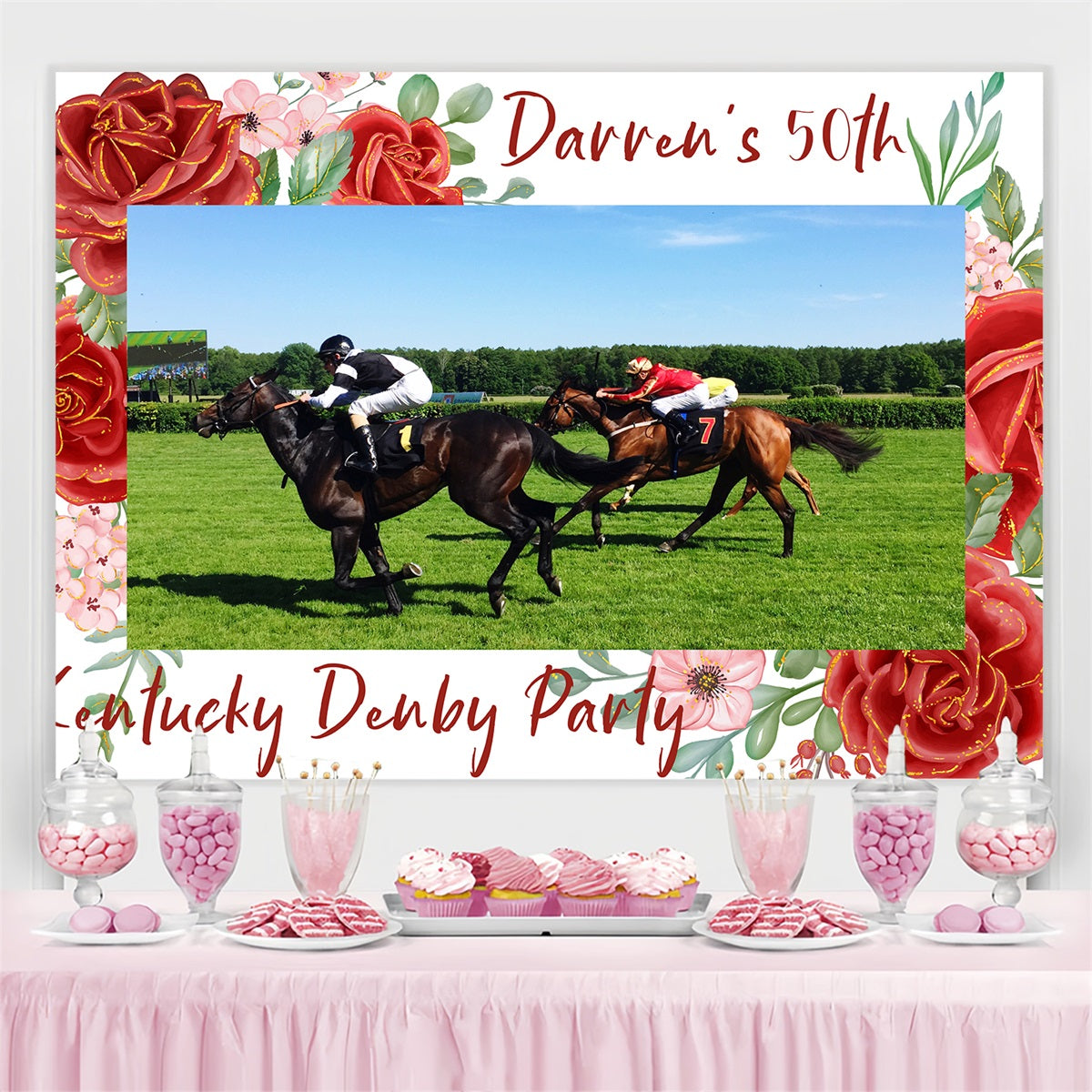 Kentucky Derby Photo Backdrops 50th Floral Party Customized Backdrop BRP4-57