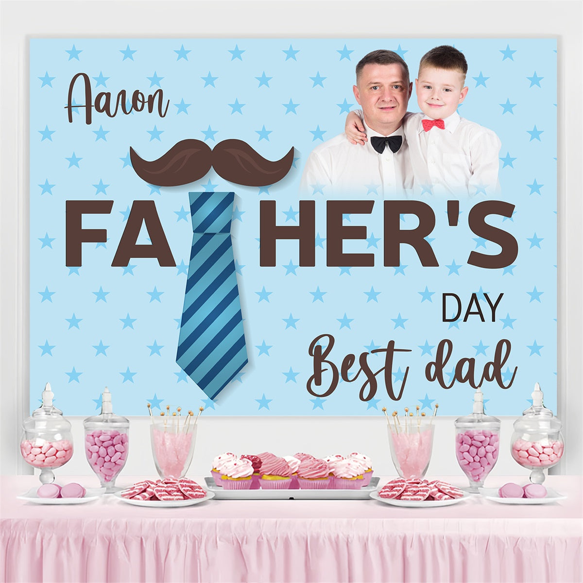 Father's Day Photo Backdrop Blue Stars Tie Personalized Backdrop BRP4-79