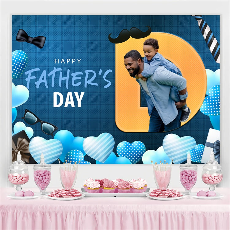 Backdrops For Father's Day Blue Plaid Hearts Customized Backdrop BRP4-87