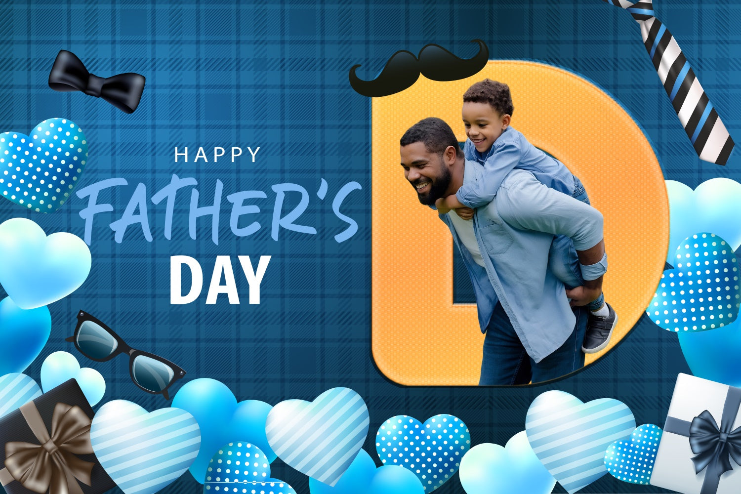 Backdrops For Father's Day Blue Plaid Hearts Customized Backdrop BRP4-87