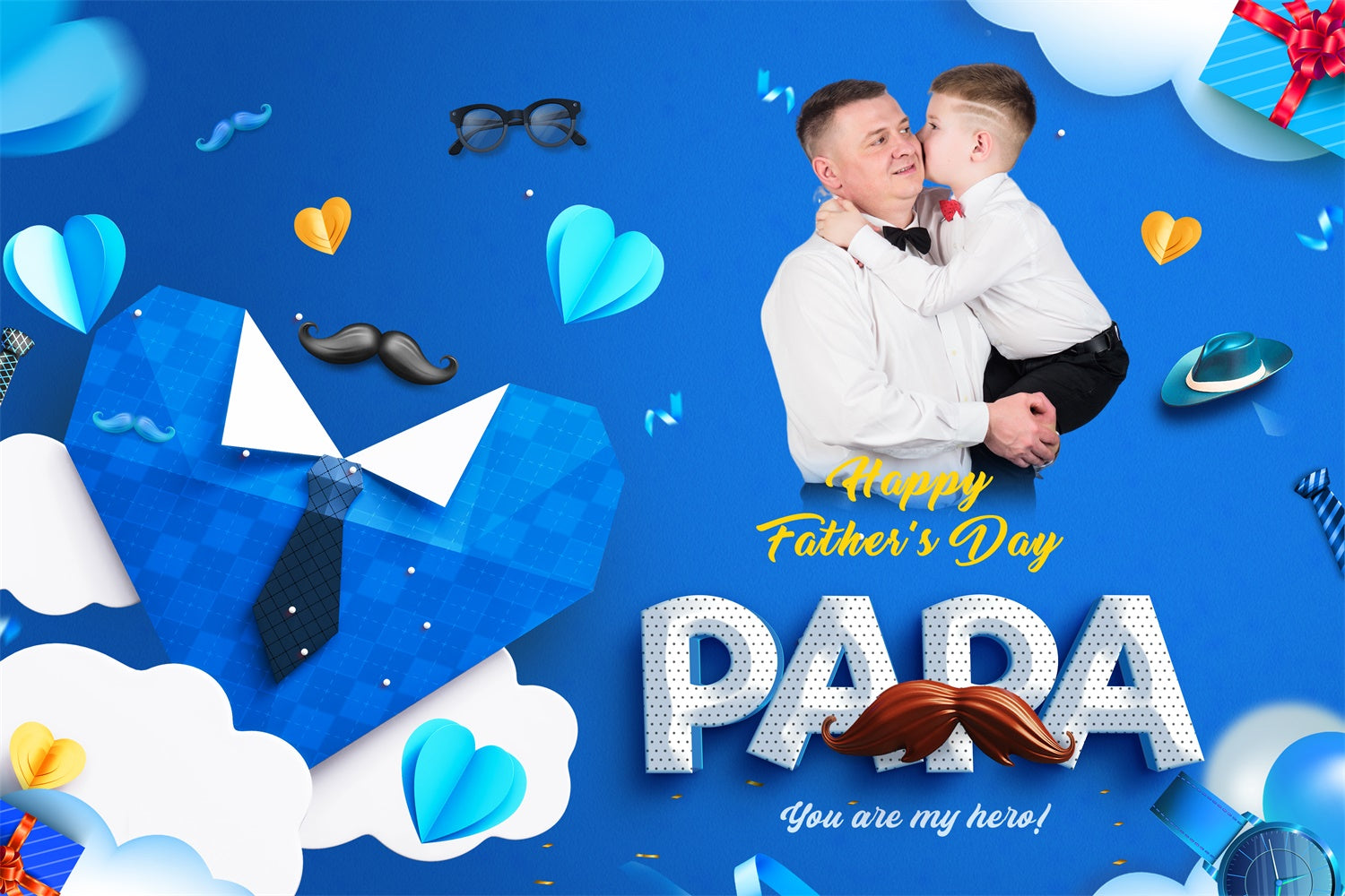 Fathers Day Photo Backdrop Paper Heart Tie Personalized Backdrop BRP4-88