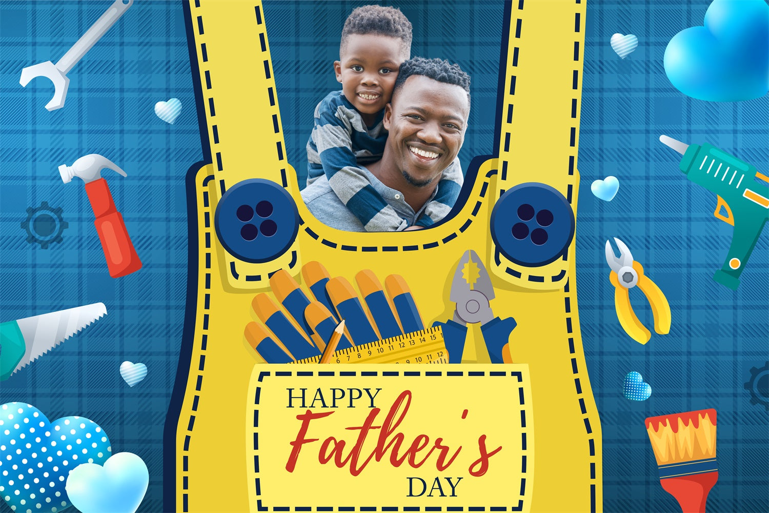 Happy Father's Day Backdrop Tools Blue Plaid Custom Backdrop BRP4-89