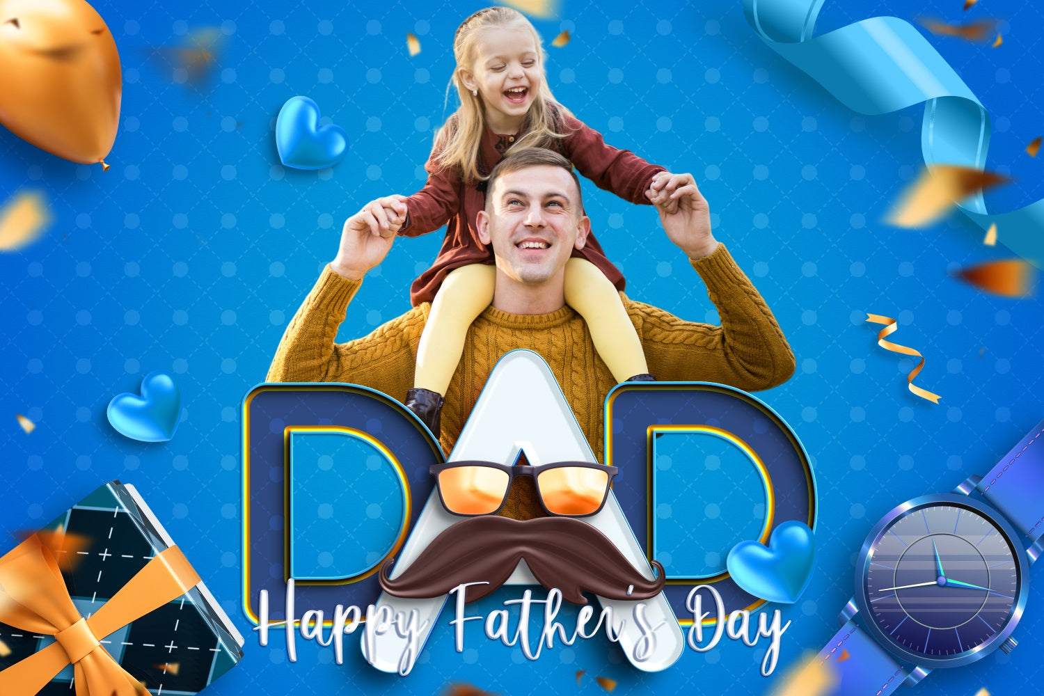 Father's Day Photo Backdrop Blue Heart Balloons Custom Backdrop BRP4-94