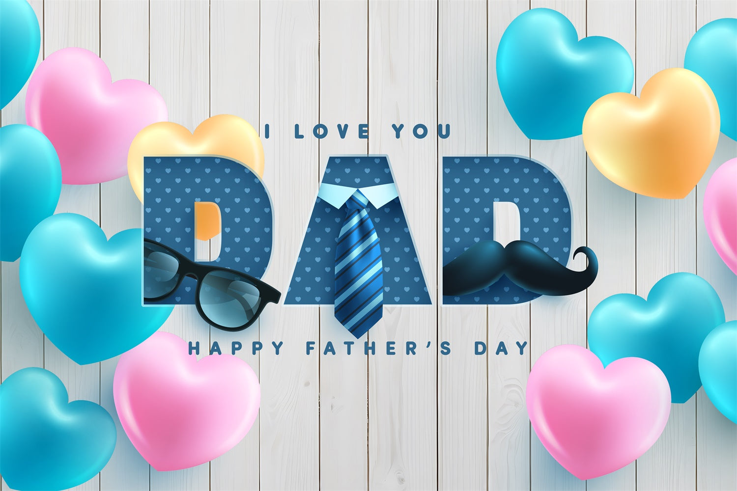 Happy Fathers Day Backdrop Heart Balloon Wood Backdrop BRP4-96