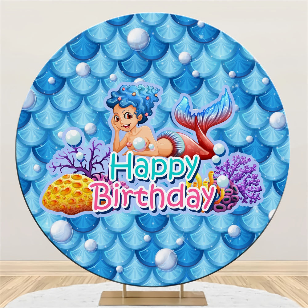 Happy Birthday Backdrop Cute Cartoon Mermaid Round Backdrop BRP5-127