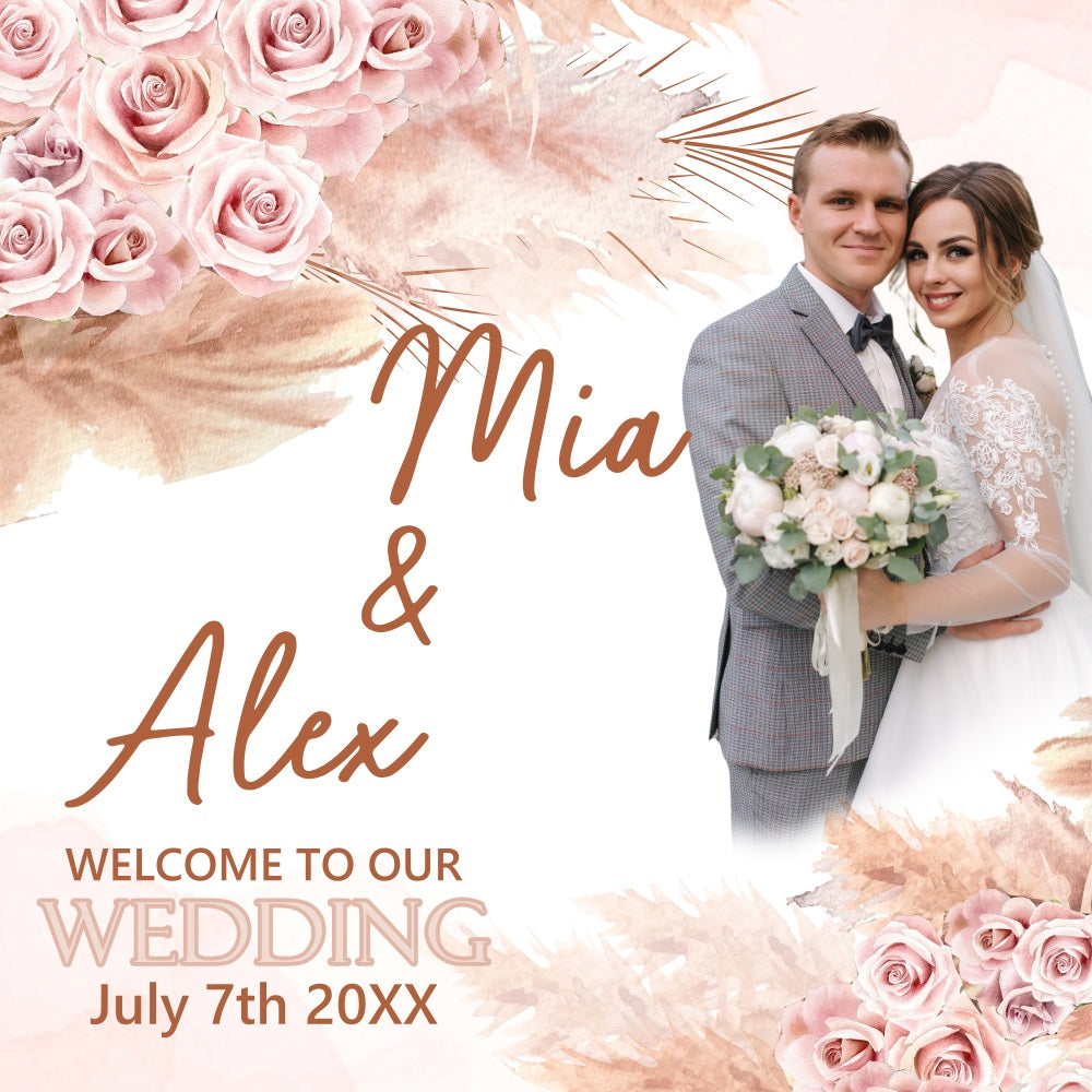 Boho Wedding Backdrop Blush Rose Palm Leaf Customized Backdrop BRP5-187