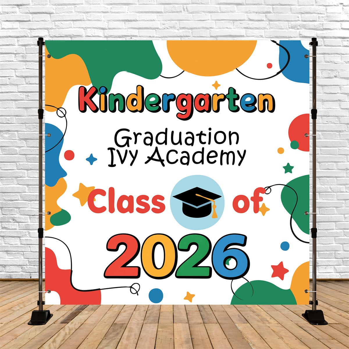 Preschool Graduation Backdrop Color Pop Personalized Party Graduation Backdrop BRP5-233
