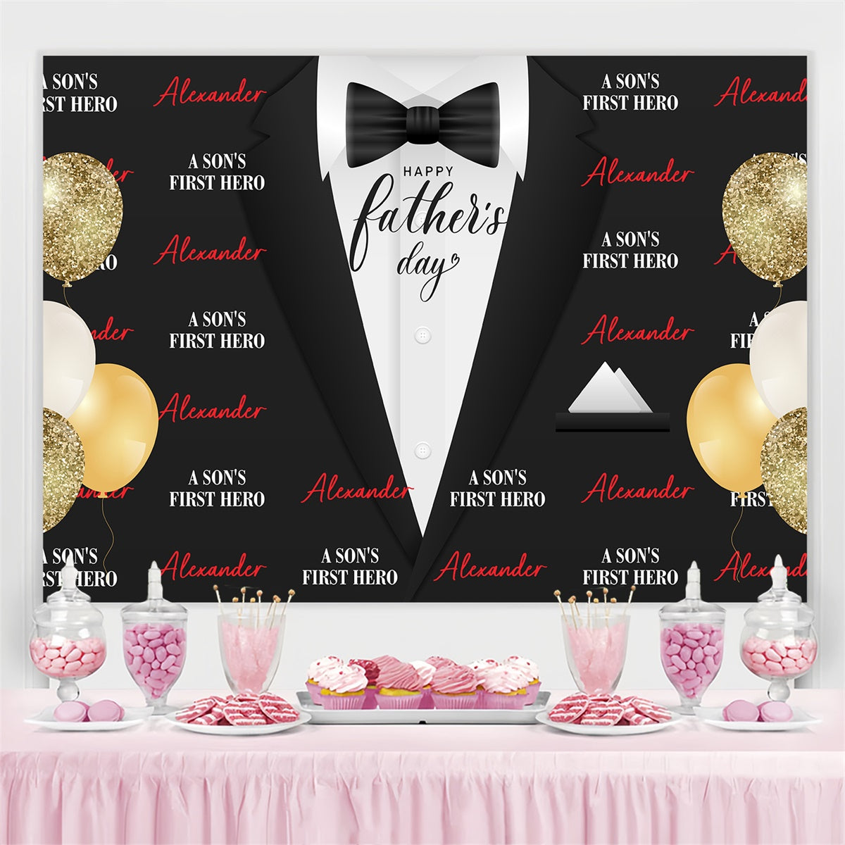 Fathers Day Backdrop Ideas Golden Balloons Suit Backdrop BRP5-28