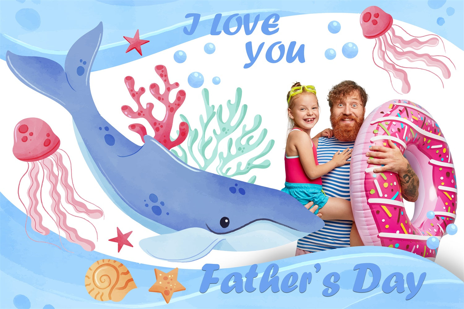 Backdrop Fathers Day Ocean Cartoon Theme Personalized Backdrop BRP5-30