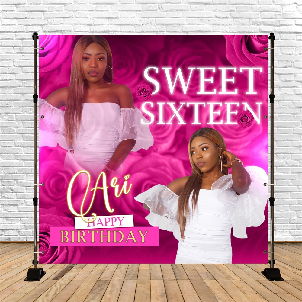 Personalized Birthday Backdrop Sweet Sixteen Pink Floral Backdrop BRP5-87