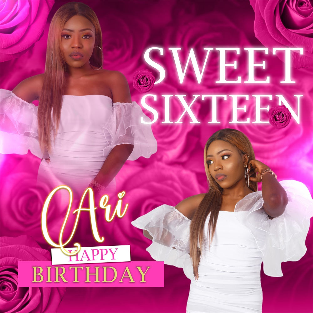 Personalized Birthday Backdrop Sweet Sixteen Pink Floral Backdrop BRP5-87