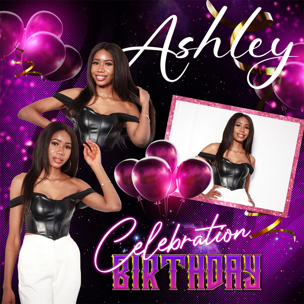 Custom Birthday Backdrops Glam Purple Balloon Sparkle Backdrop BRP5-94