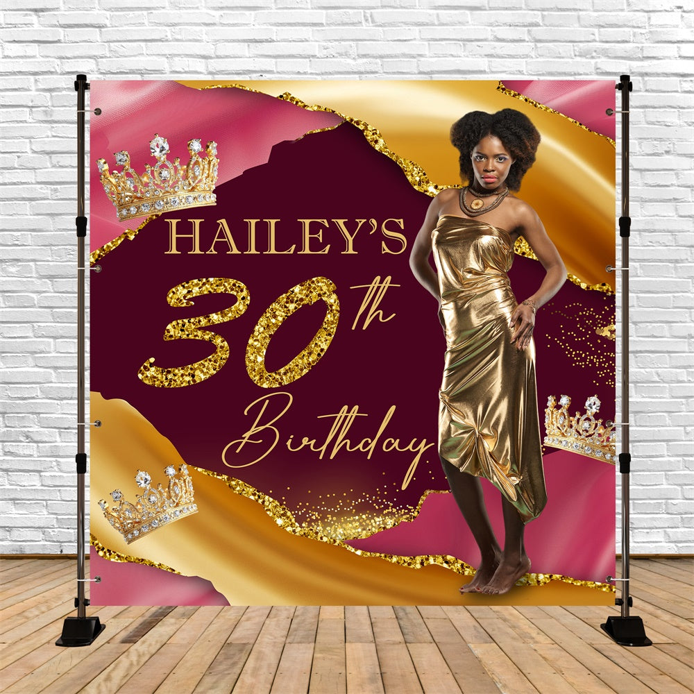 Custom Birthday Backdrops Golden Crown Elegant 30 Birthday Backdrop BRP5-97