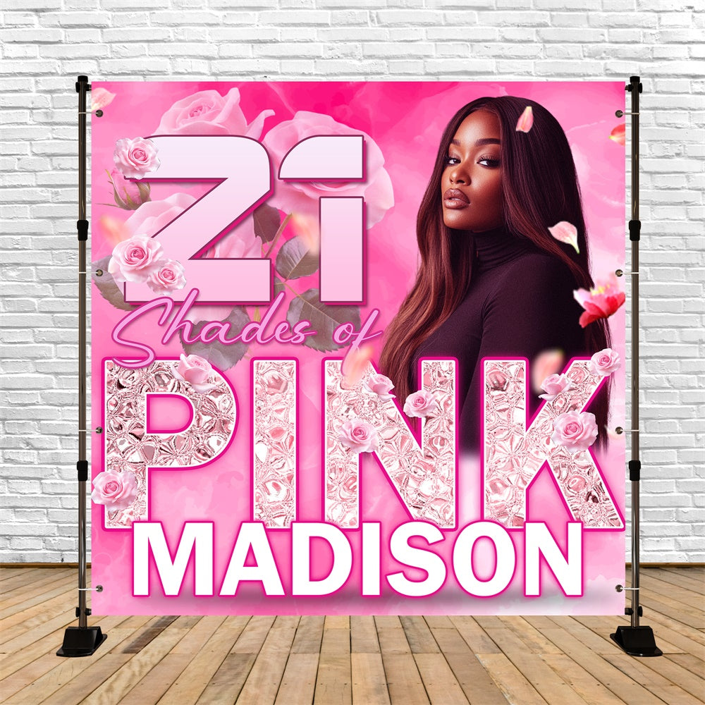 Pink Birthday Backdrop Glam Pink Rose 21st Personalized Backdrop BRP5-98