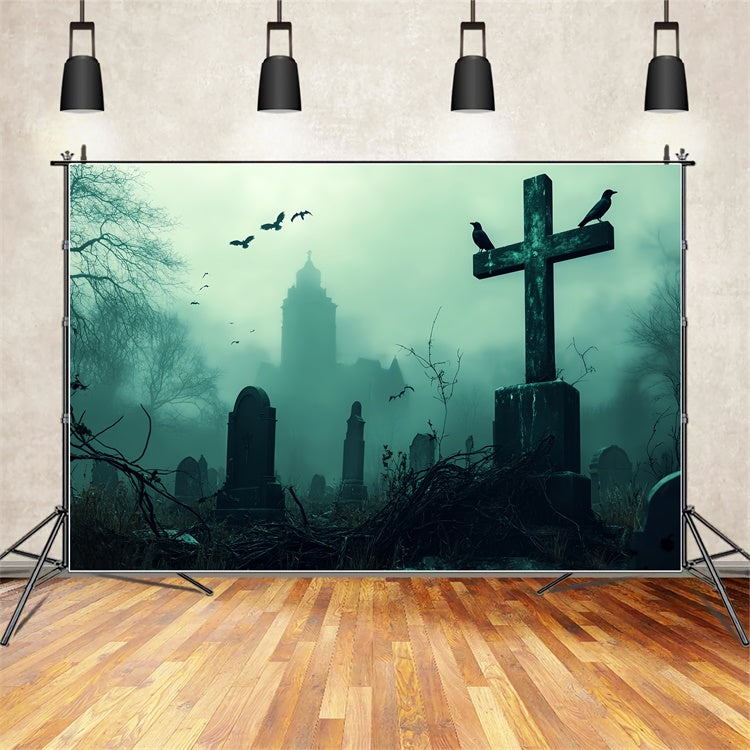 Scary Halloween Backdrops Mourning Mist Graveyard Backdrop BRP57-104