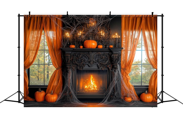Halloween Photo Backdrops Pumpkin Manor Fireplace Backdrop BRP57-111