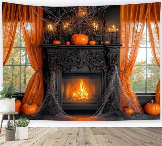 Halloween Photo Backdrops Pumpkin Manor Fireplace Backdrop BRP57-111