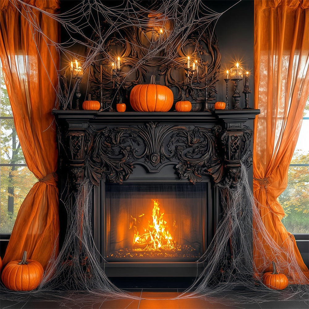 Halloween Photo Backdrops Pumpkin Manor Fireplace Backdrop BRP57-111