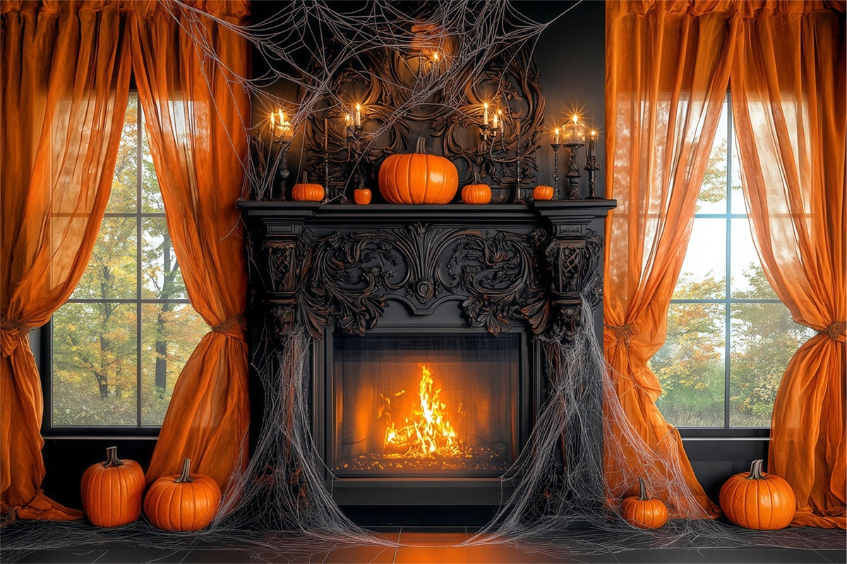 Halloween Photo Backdrops Pumpkin Manor Fireplace Backdrop BRP57-111
