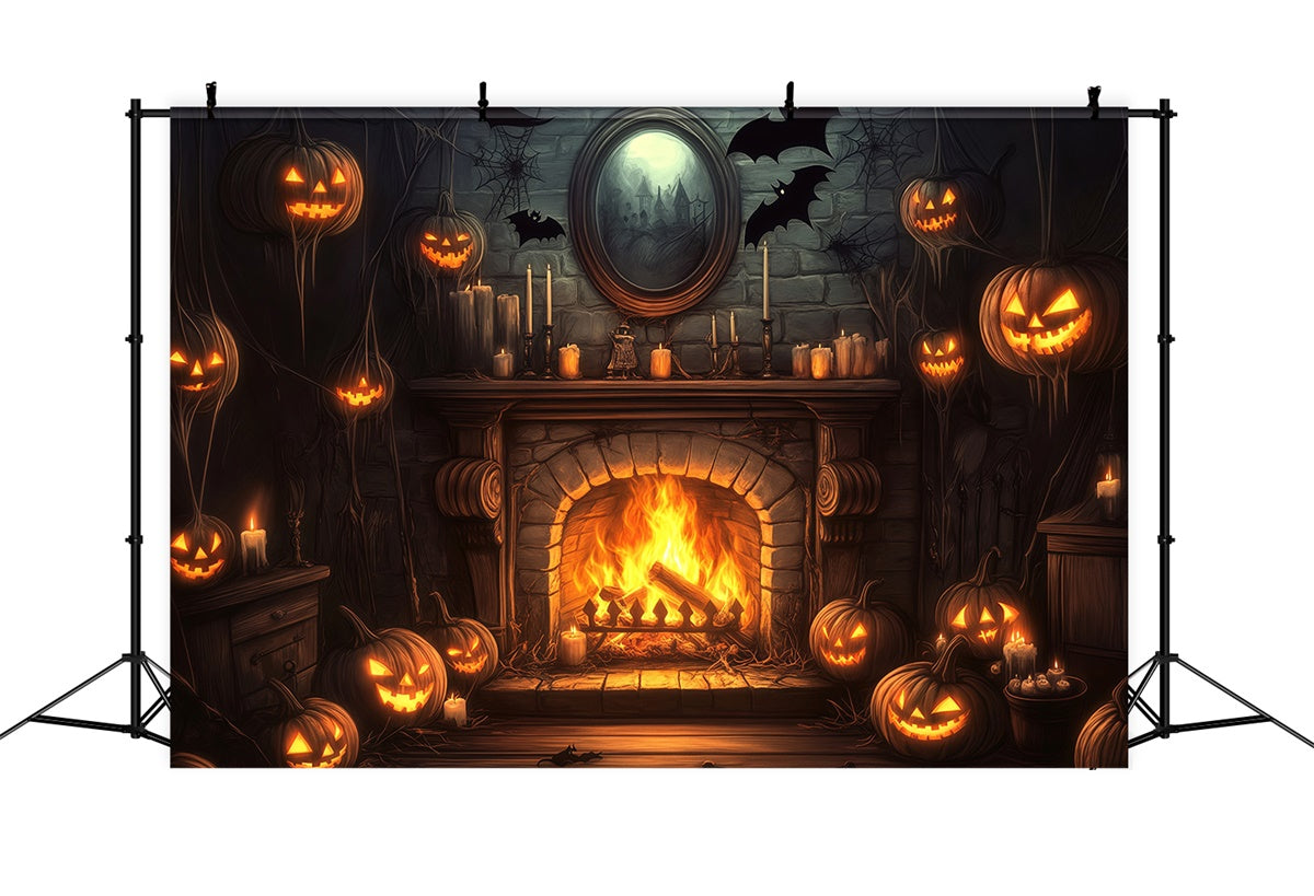 Halloween Picture Backdrop Pumpkin Fireplace Bat Backdrop BRP57-113
