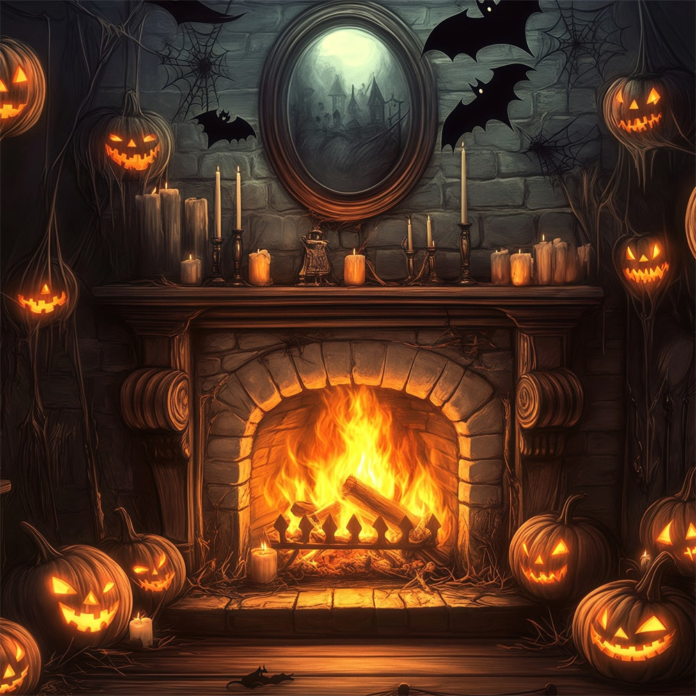 Halloween Picture Backdrop Pumpkin Fireplace Bat Backdrop BRP57-113