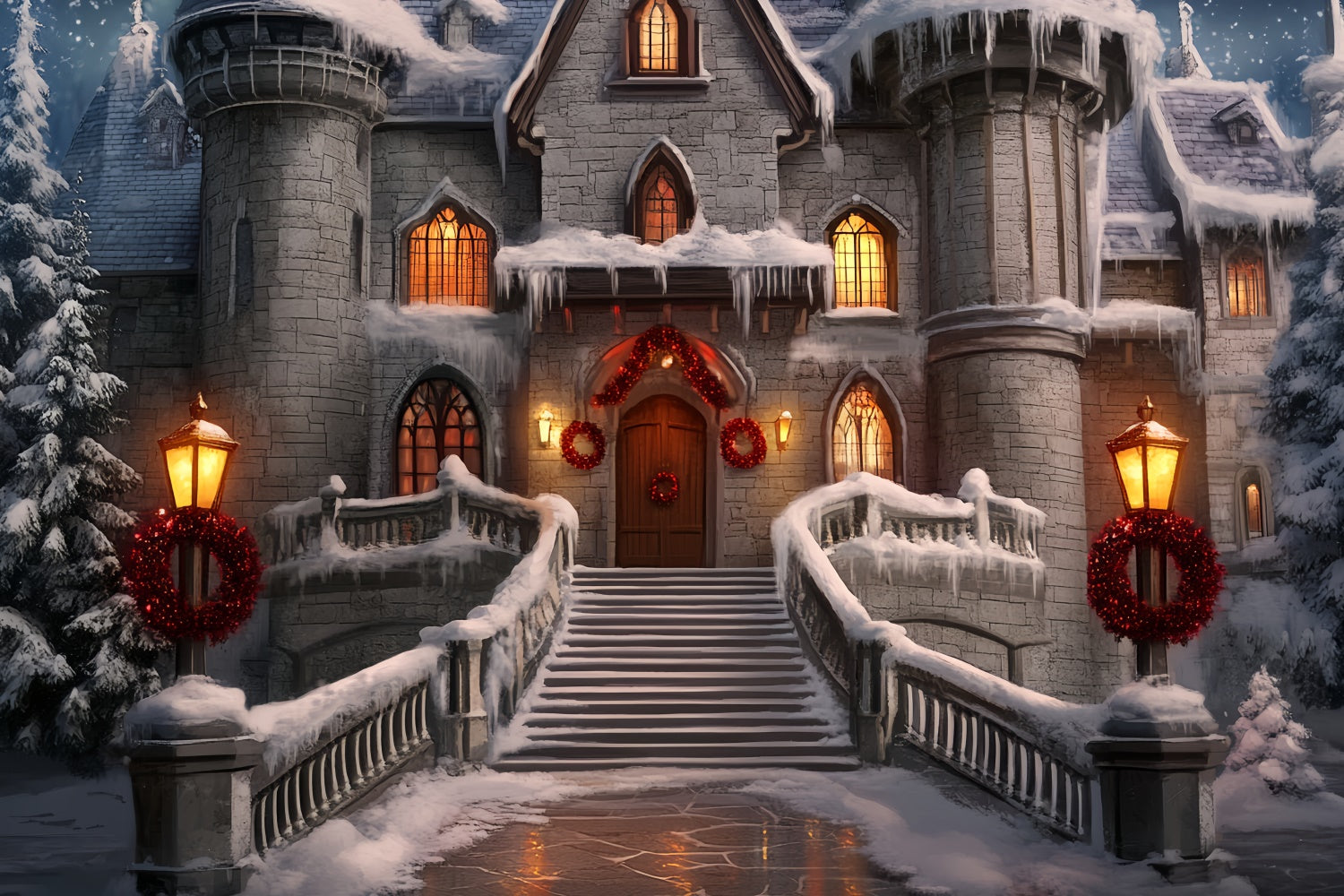 Christmas Photography Backdrops Red Wreath Fortress Backdrop BRP57-116