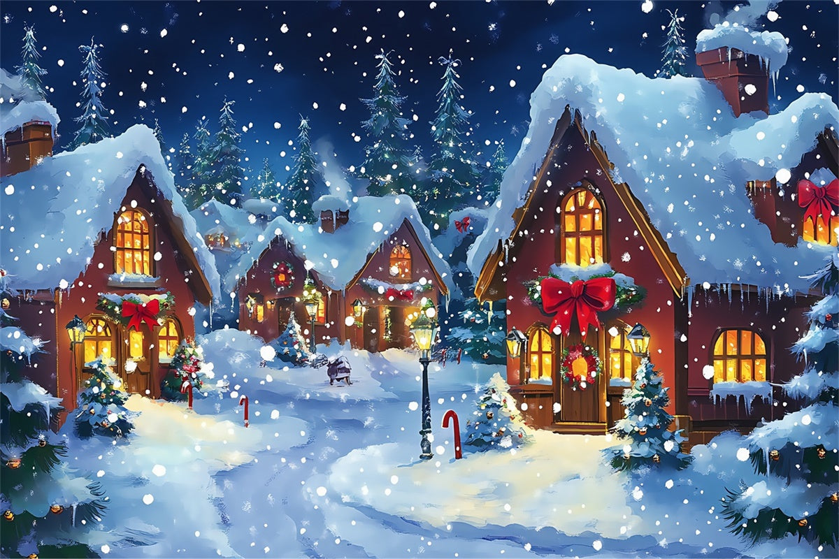 Christmas Village Backdrop Twinkling Snow Street Backdrop BRP57-128