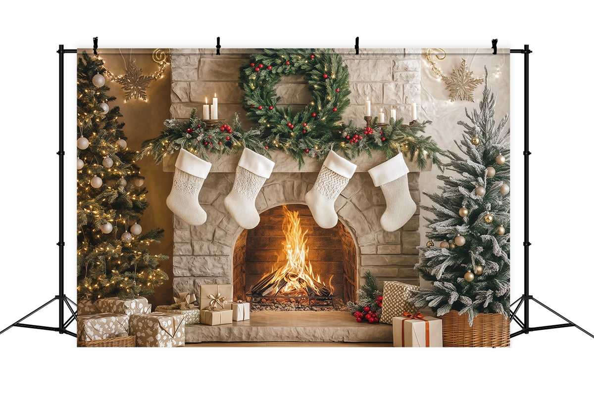 Professional Christmas Backdrops Cozy Hearth Stockings Backdrop BRP57-133