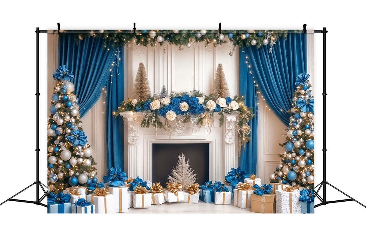 Professional Christmas Backdrops Blue Gold Elegance Backdrop BRP57-140