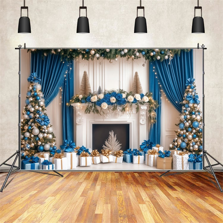 Professional Christmas Backdrops Blue Gold Elegance Backdrop BRP57-140